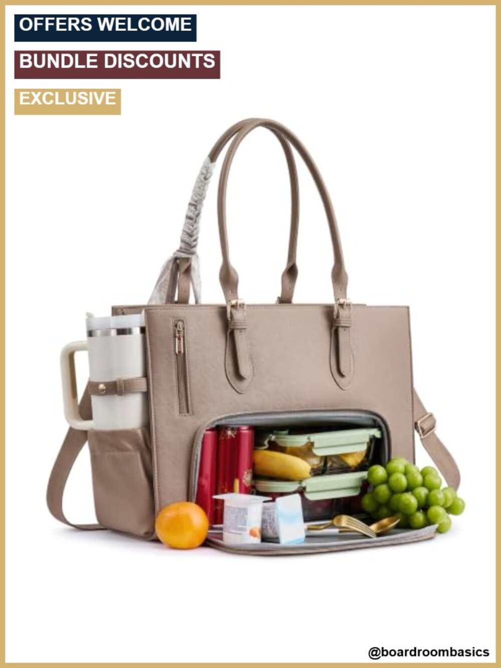 Work Tote Bag with Lunch Compartment fits 15.6" Laptop Faux Leather